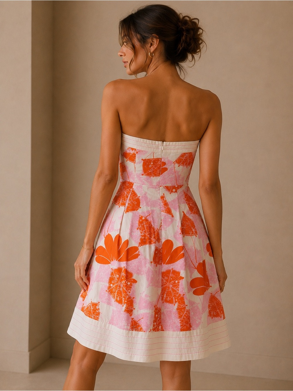 Lilly Pulitzer Strapless Floral Cotton Dress in White, Orange & Pink Size 4 - Picture 2 of 6